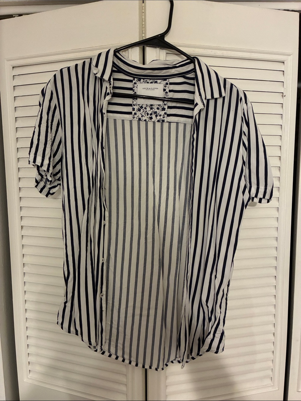 Denim & Flower Navy and White Vertical Stripe Button-Down Shirt